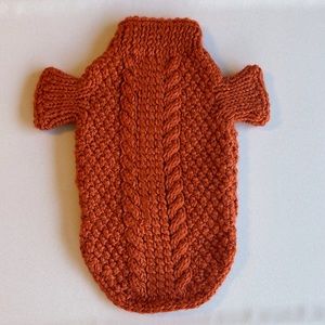 Made in USA. Hand knitted pet sweater. Orange. Size XXS.